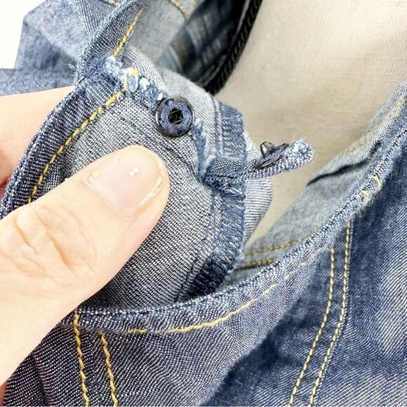 ZAPPELLE CUSTOM Medium Wash Denim Blue Cap Sleeved Pleated Trapeze Dress Sz XL - Picture 14 of 14